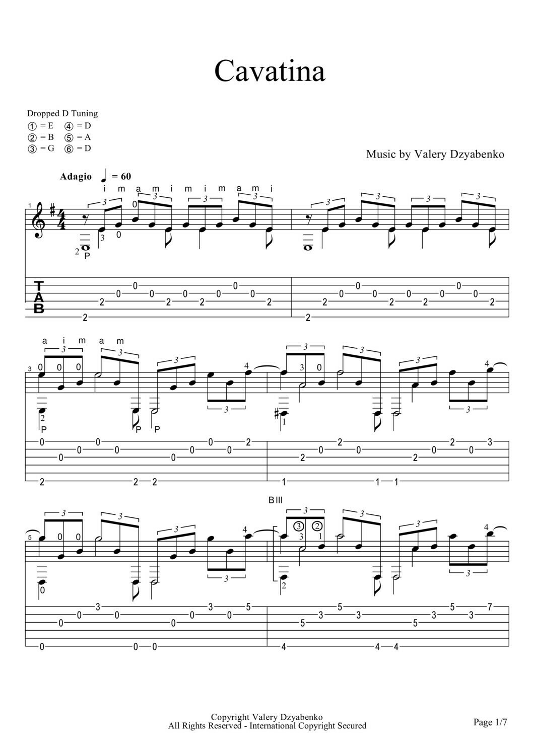 Ноты в формате PDF. Гитара.Пьеса.Прелюдия. начало. Ноты и табулатура для гитары лирической композиции . Темп адажио. Арпеджио. Перебор на гитаре.1 страница.